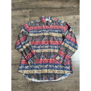 EUC Womens‎ METRO EXPRESS 100% SILK long sleeve button up vintage size M